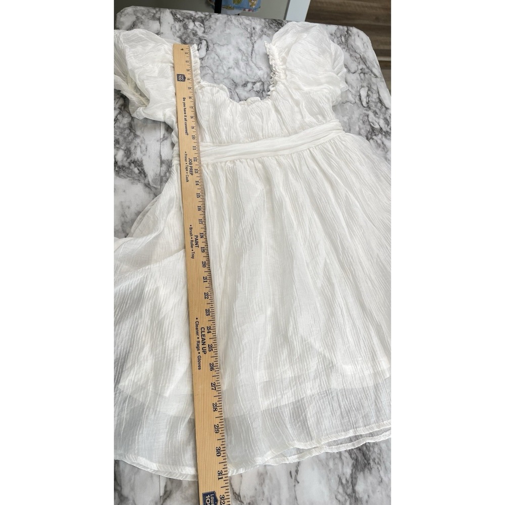 Ballon Sleeve Lace Up Back Mini Dress Coquette Soft Girl White Lined Sz M - Picture 9 of 10